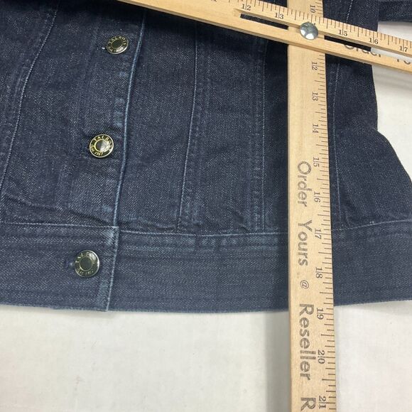 Talbots Dark Wash Denim Jean Jacket 4P Classic Cropped Fitted Preppy Minimalist - Picture 8 of 12